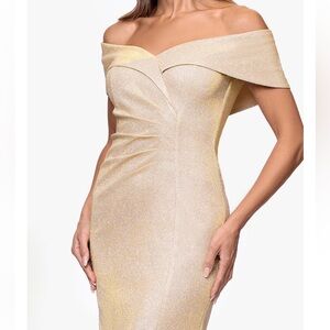 Xscape One Shoulder Gold Dress size 8